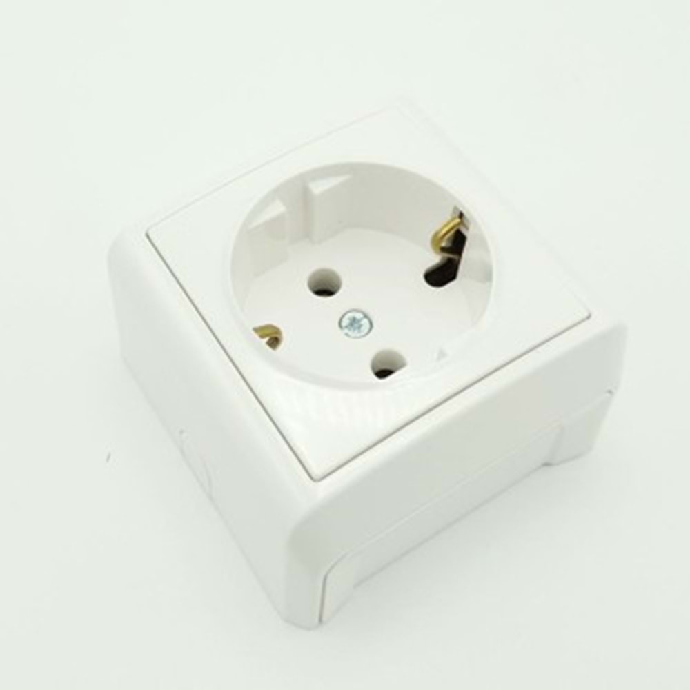 F70 Sıva Üstü Topraklı Priz Beyaz