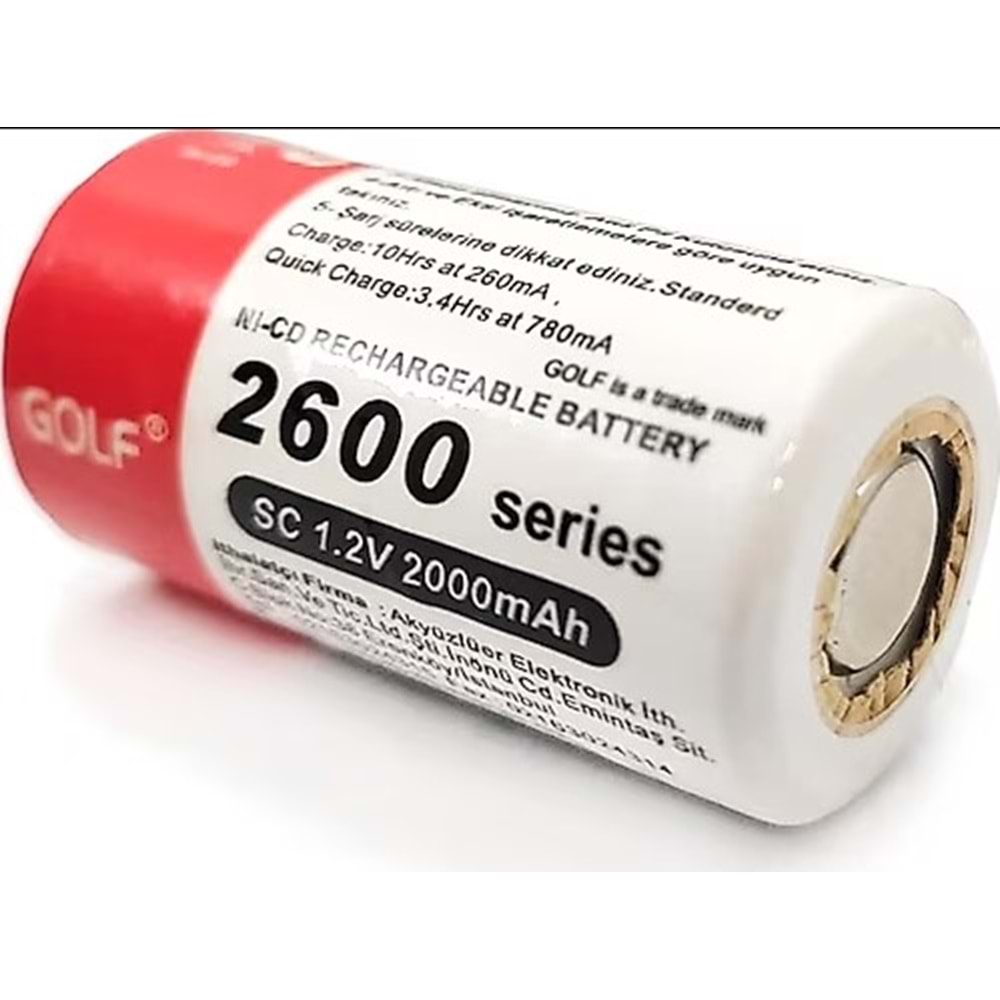 2600 Serisi SC 1.2V 2000mAh Şarjlı Pil