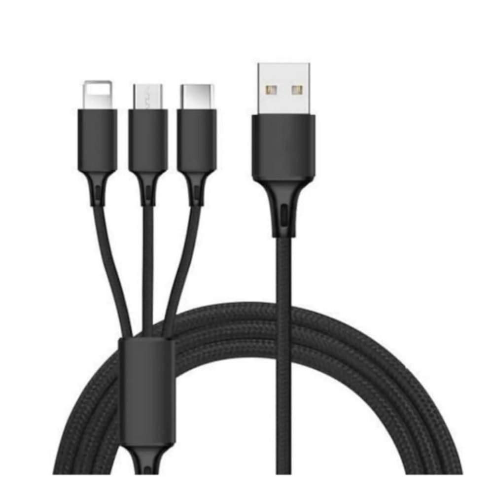 XS-023 3in1 Örgülü Şarj-Data Kablosu 1.2mt
