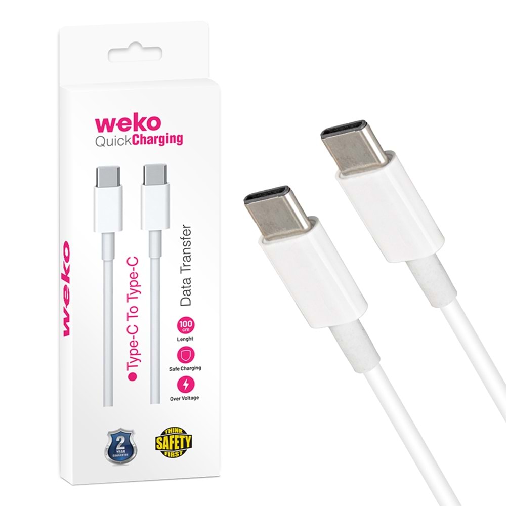 WK-21444 TYPE-C TO TYPE-C 1 METRE BEYAZ ŞARJ KABLOSU