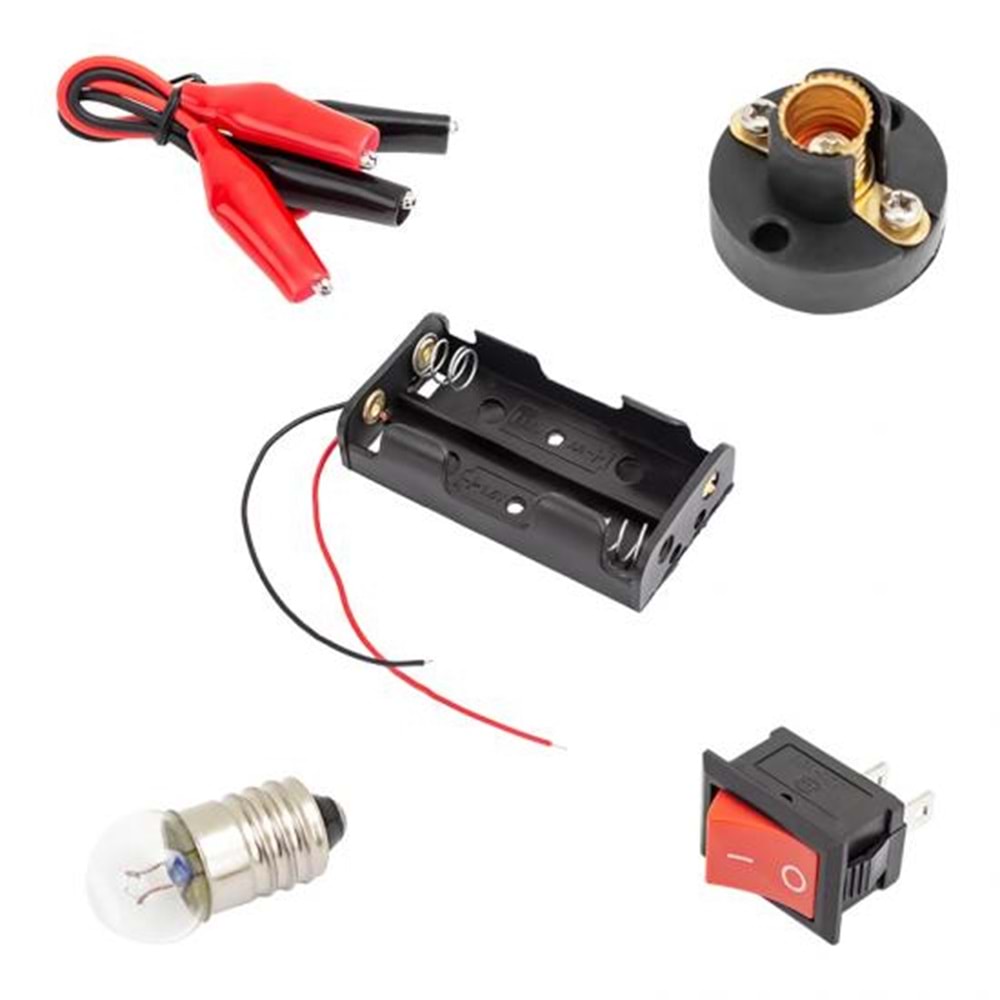 14395 Okul İçin Deney Seti (Pil Yuvası+Duy+Ampul+Anahtar+Krokodil)