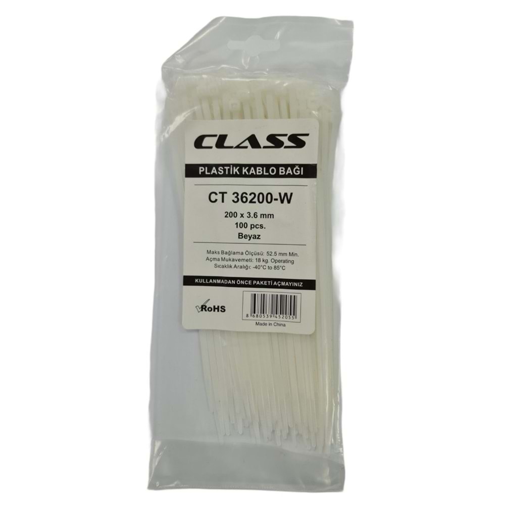 CT 36200-W 200x3.6mm 100 Adet Beyaz Plastik Kablo Bağı