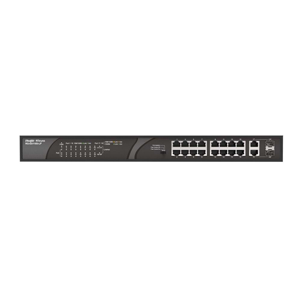 RG-ES118S-LP 16 PORT 10/100 + 2X1GB SFP UPLINK COMBO 120W POE RACKMOUNT SWITCH