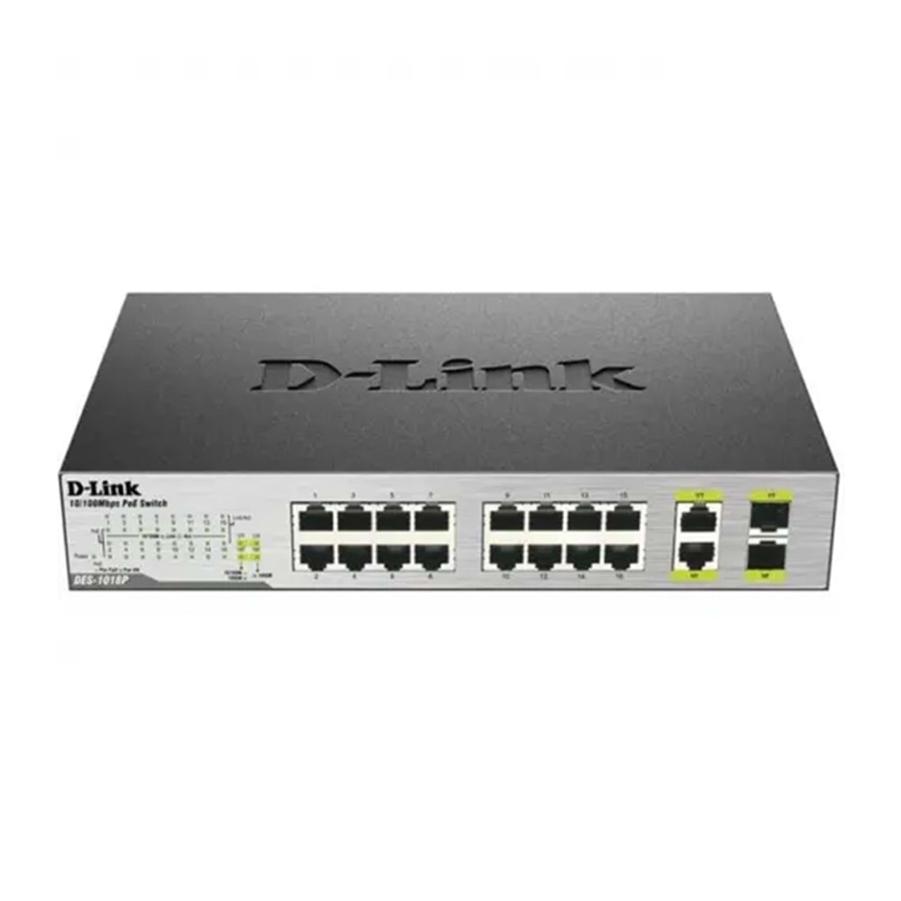 DES-1018P 16 PORT 10/100 (8 PORT POE)+2XGIGABIT SFP/RJ45 COMBO 80W POE SWITCH