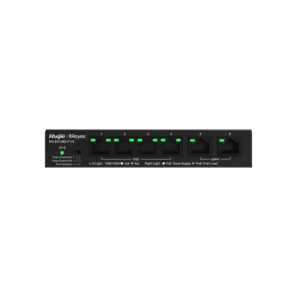 RG-ES106D-P 4 x 10/100 Base-T PoE/PoE+ Port | 2 x 10/100 Switch