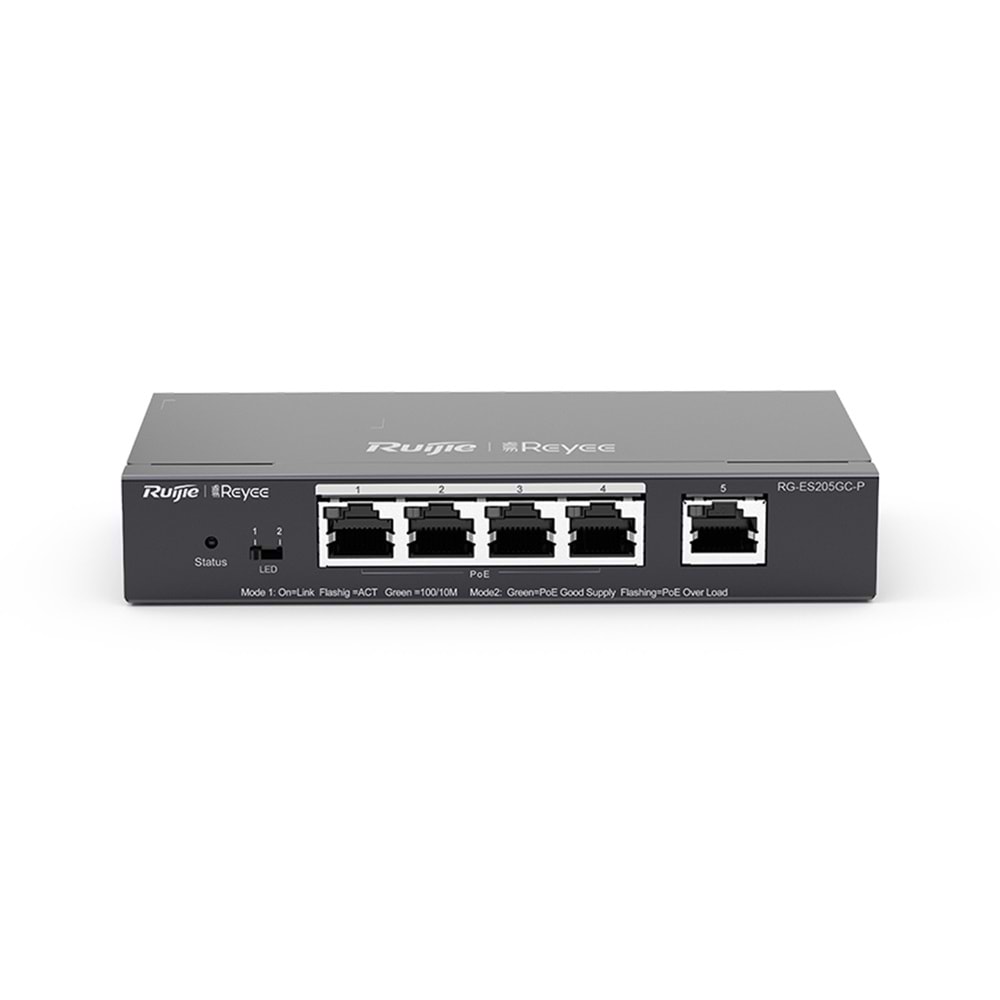RG-ES205GC-P 4 x 10/100/1000 Base-T PoE/PoE+ Port1 x 10/100/1000 Base-T Uplink Switch