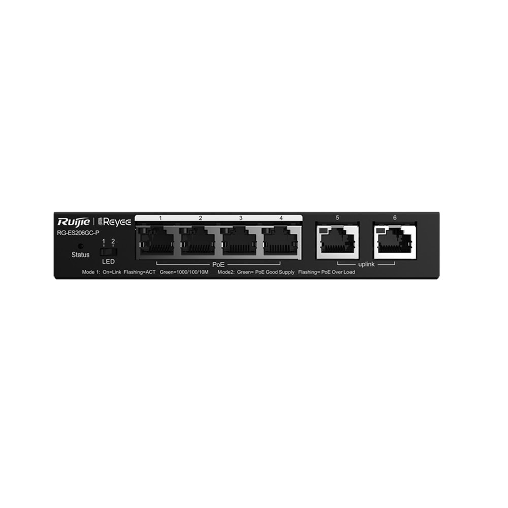 RG-ES206GC-P 4 x 10/100/1000 Base-T PoE/PoE+ Port2 x 10/100/1000 Base-T Uplink Switch