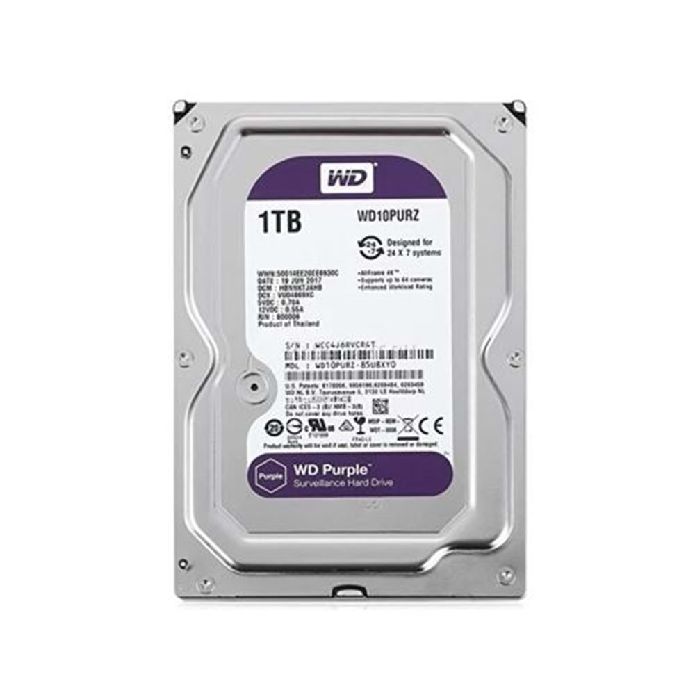 1TB WD Purple 64MB 7/24 Güvenlik HDD