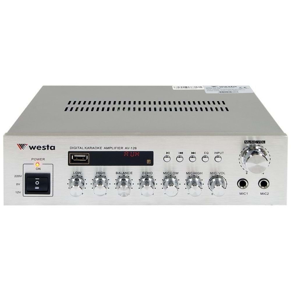 AV-126 STEREO ANFİ, USB, LCD EKRAN 2X100W220/12V