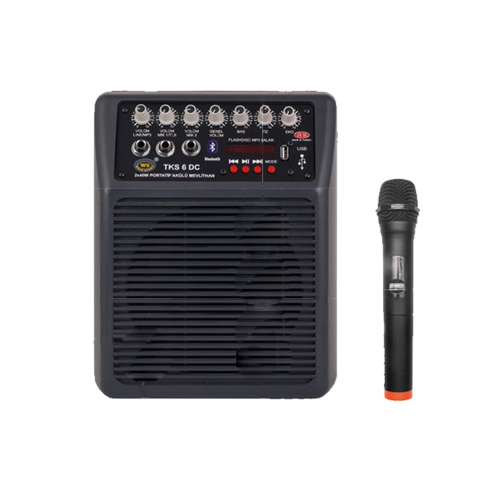 TKS 6 DC Portatif 2x40W Mevlüt Amfisi + 1 El Telsiz Mic.