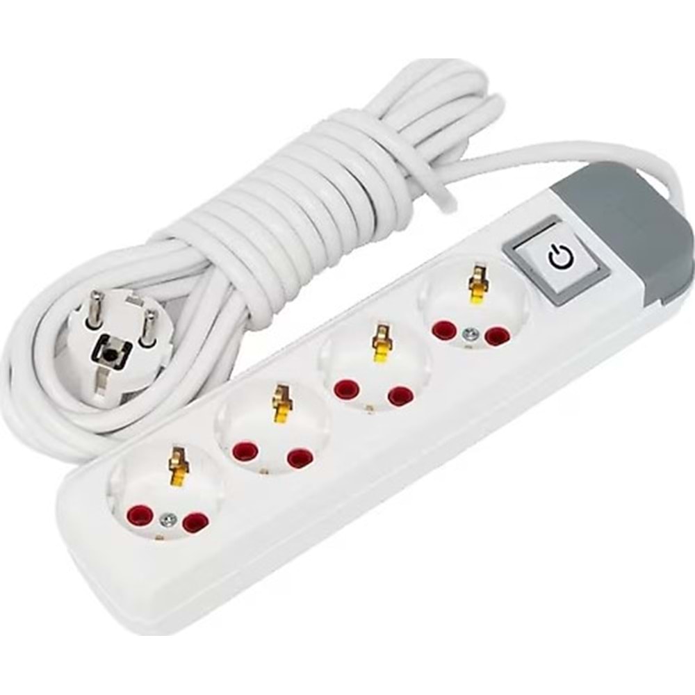 AU43A Dörtlü Topraklı Priz Anahtarlı 3 Metre