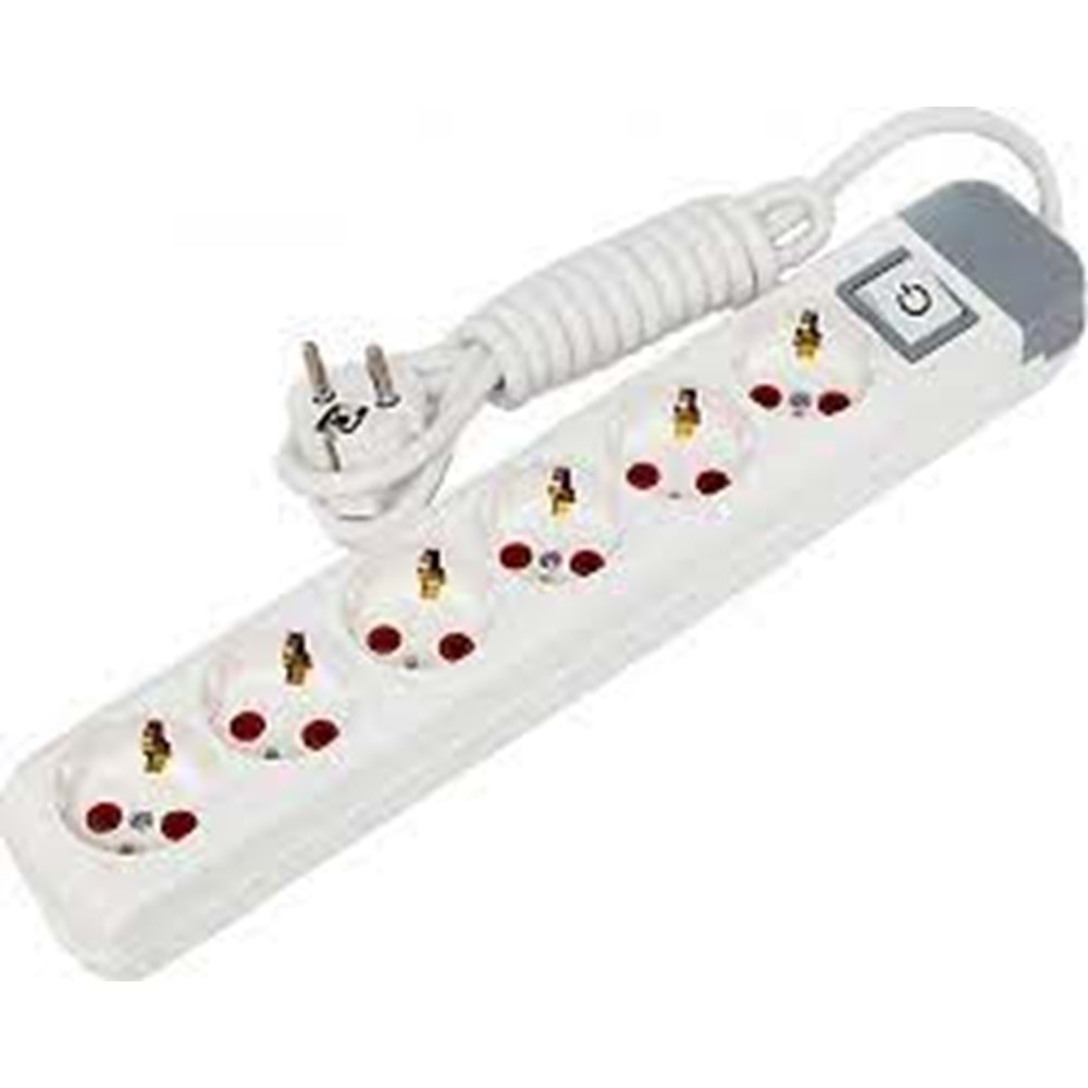 AU62A Altılı Topraklı Priz Anahtarlı 2 Metre