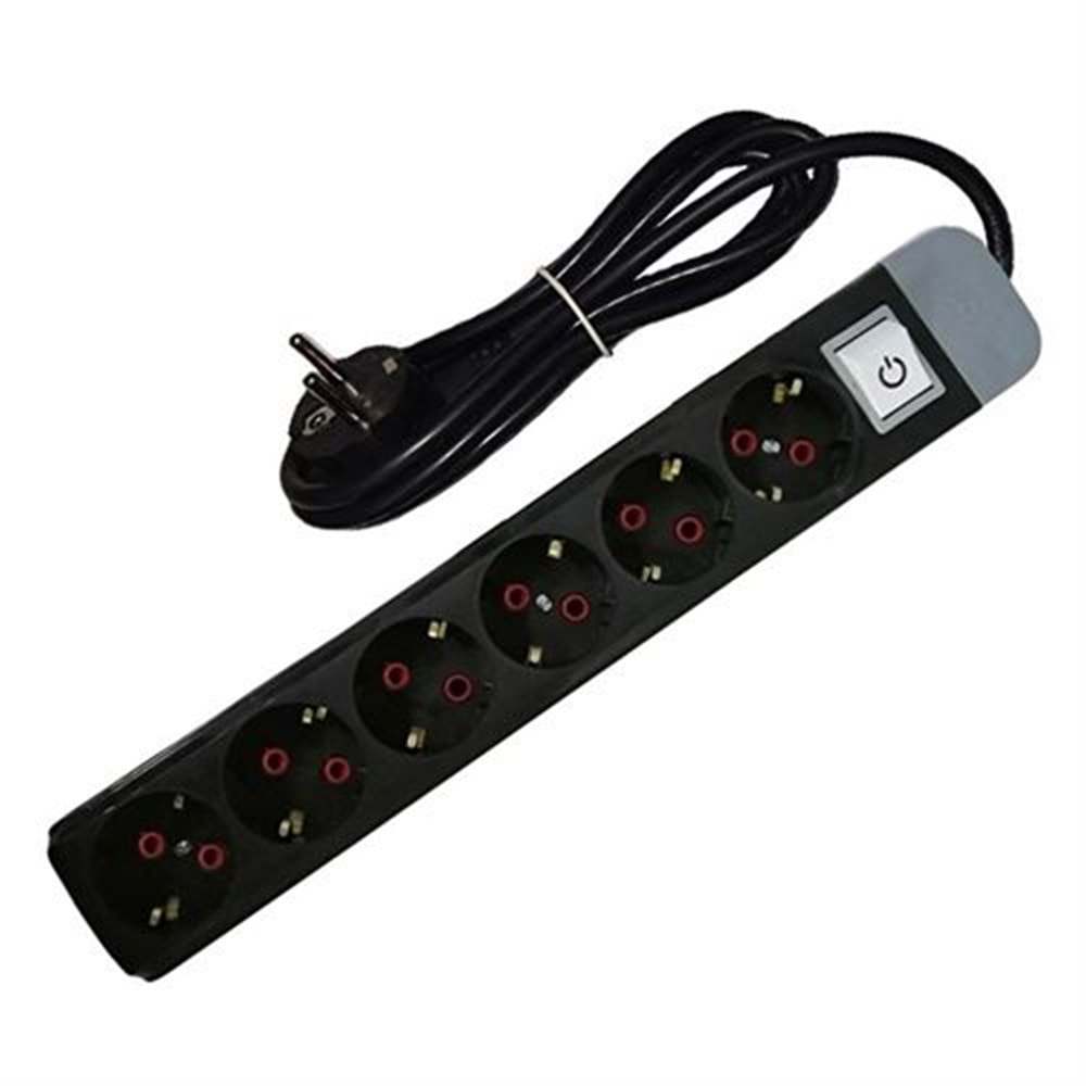 AS63AK 3mt 6'lı Akım Korumalı Priz - Siyah