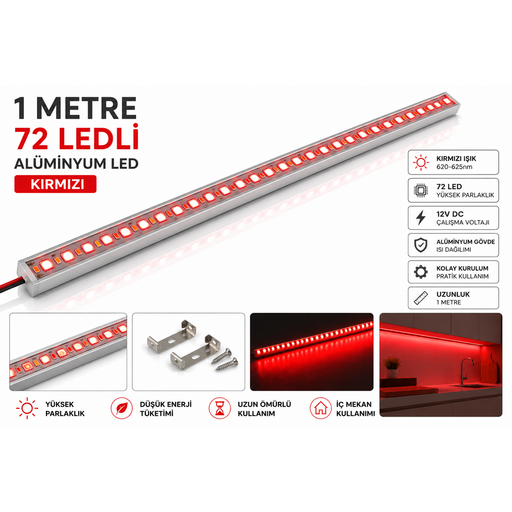 1mt 72 Ledli Alüminyum Led Kırmızı