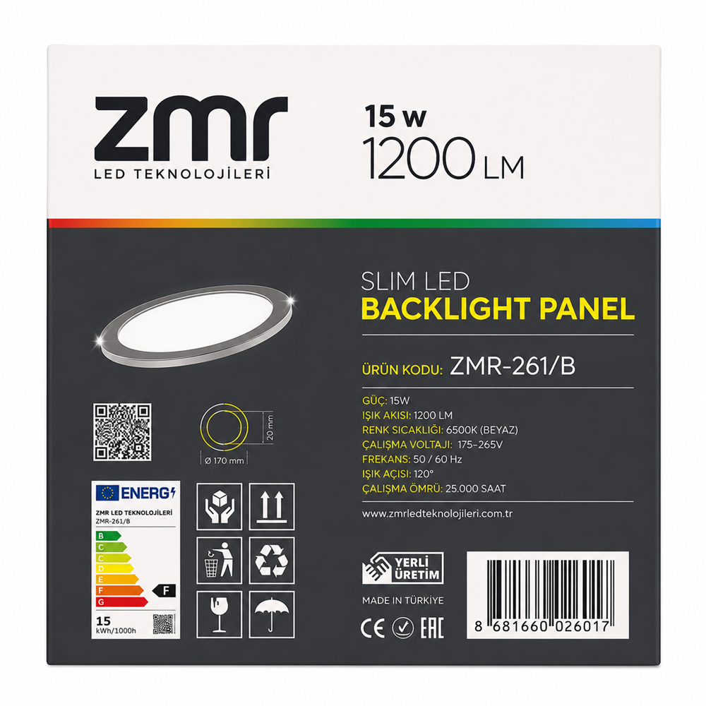 ZMR-261/B 15W Sıva Altı 6500K Yuvarlak Beyaz Led Panel
