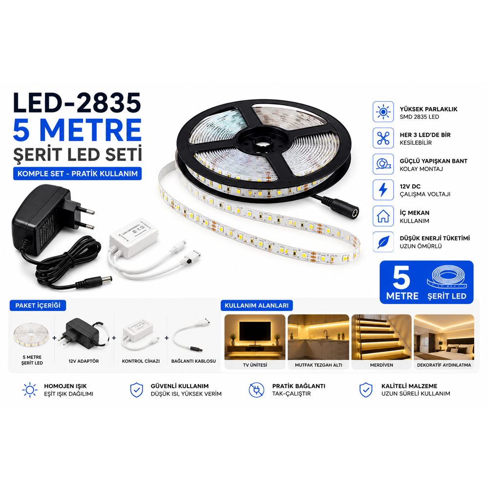 LED-2835 5 Metre Şerit Led Seti