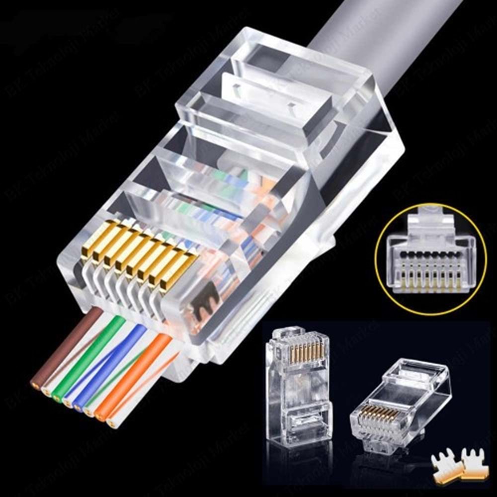 Cat6 RJ45 EZ(Yeni Nesil Delikli) Plug 8P8C - 100 Adet