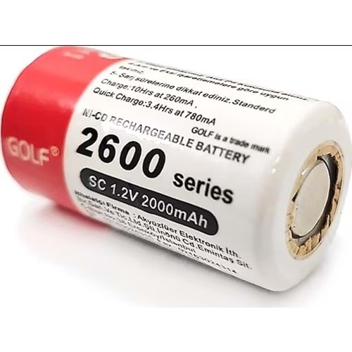 2600 Serisi SC 1.2V 2000mAh Şarjlı Pil
