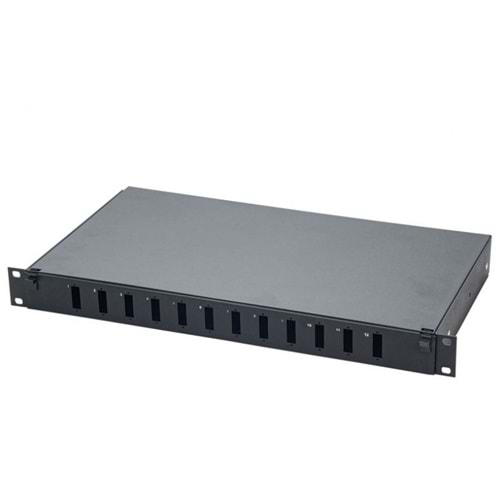 1U 19'' 12 Port Scd Fiber Optik Rack Tipi Hareketli (PB) 9005 Siyah Patch Panel