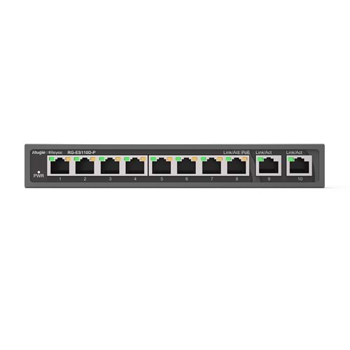 RG-ES110D-P 8 x 10/100 Base-T PoE/PoE+ Port 2 x 10/100/1000 Base-T Uplink Switch