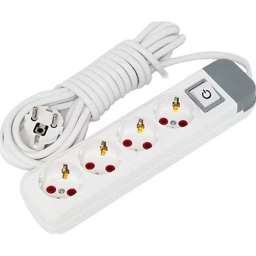 AU45A Dörtlü Topraklı Priz Anahtarlı 5 Metre