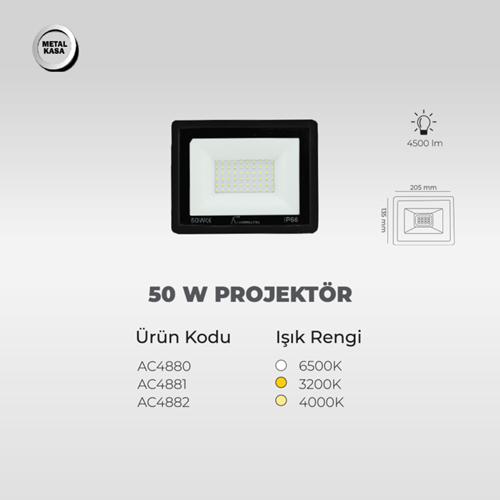 AC-4880 50W 6500K Led Projektör