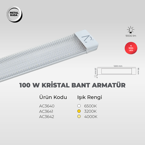 AC3640 100W 6500K Led Bant Armatür