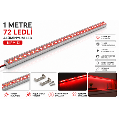 1mt 72 Ledli Alüminyum Led Kırmızı