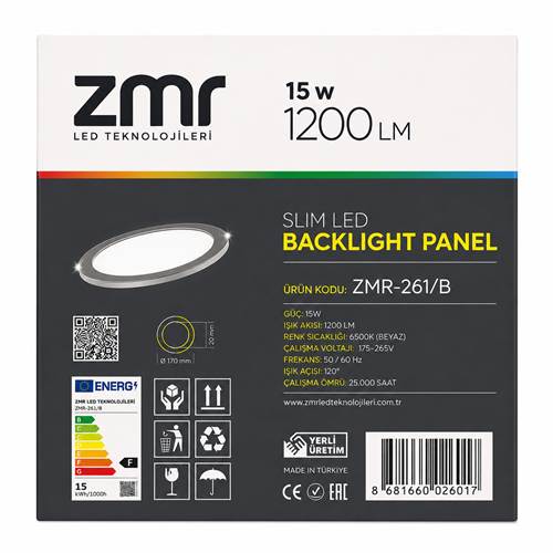 ZMR-261/B 15W Sıva Altı 6500K Yuvarlak Beyaz Led Panel