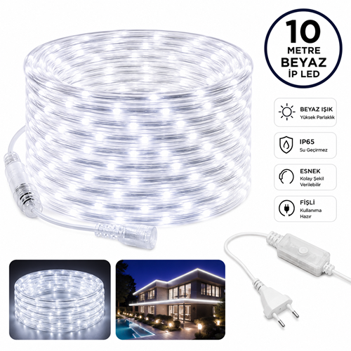 10 Metre Beyaz İp Led