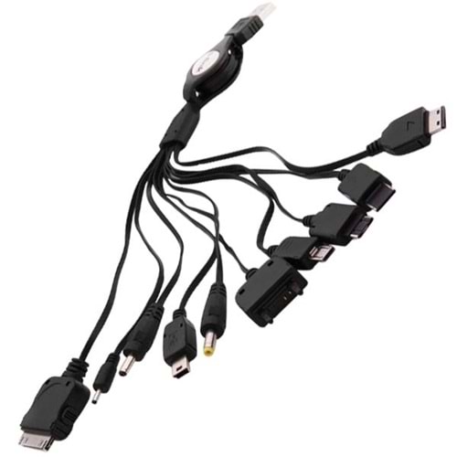 NRT-690 USB Adaptörlü-Çakmak Fişli 10 Uçlu Set Şarj