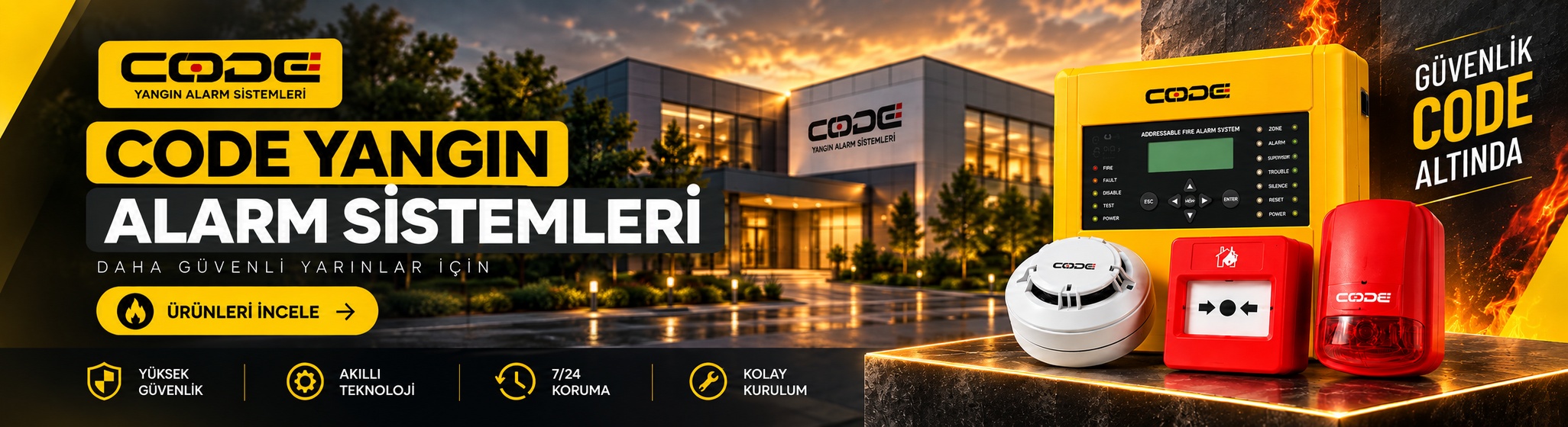 Code adreslenebilir yangın alarm paneli dedektörü butonu ve sireni