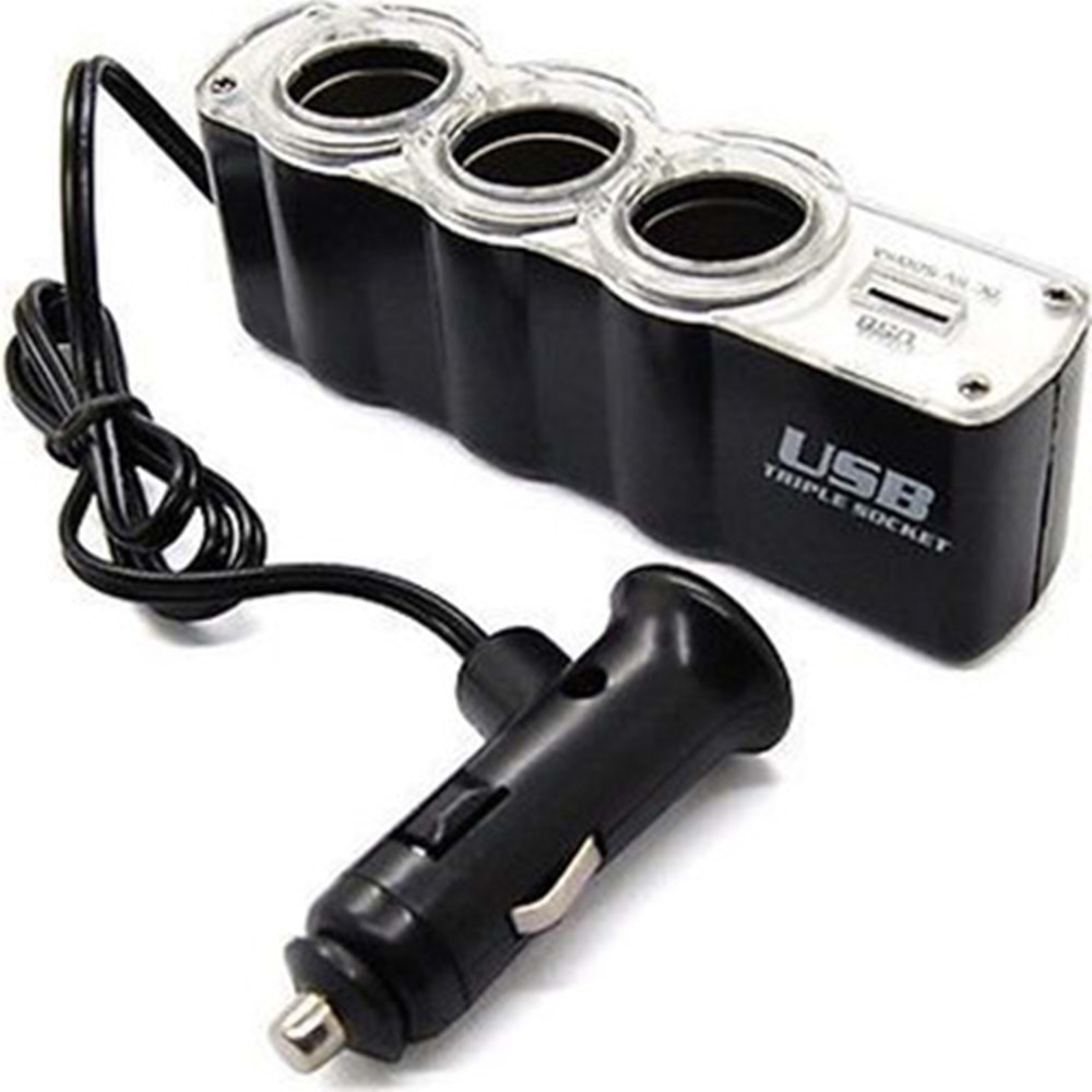 Üçlü Oto Çakmaklık Çoğaltıcı Usb Girişli