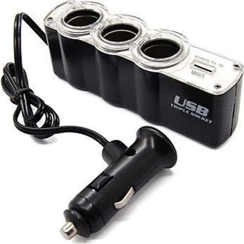 Üçlü Oto Çakmaklık Çoğaltıcı Usb Girişli