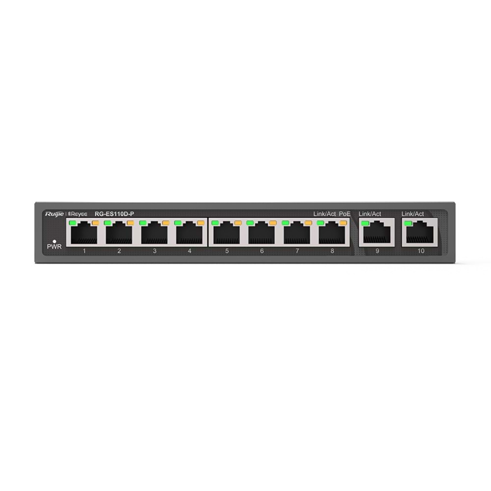 RG-ES110D-P 8 x 10/100 Base-T PoE/PoE+ Port 2 x 10/100/1000 Base-T Uplink Switch