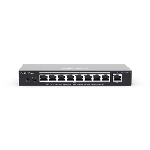 RG-ES209GC-P 8 x 10/100/1000 Base-T PoE/PoE+ Port1 x 10/100/1000 Base-T Uplink Switch