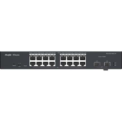 RG-ES218GC-P 18-Port Gigabit Smart POE Switch, 16 Gigabit RJ45 16 POE/POE+ Ports, 2SFP, 240W