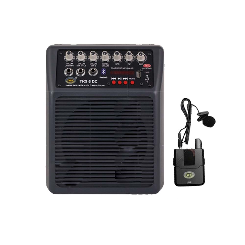 TKS 6 DC Portatif 2x40W Mevlüt Amfisi + 1 Yaka Telsiz Mic.