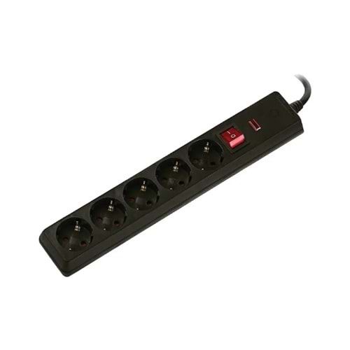 SP-411 1.5mt 5'li Akım Korumalı Priz - Siyah
