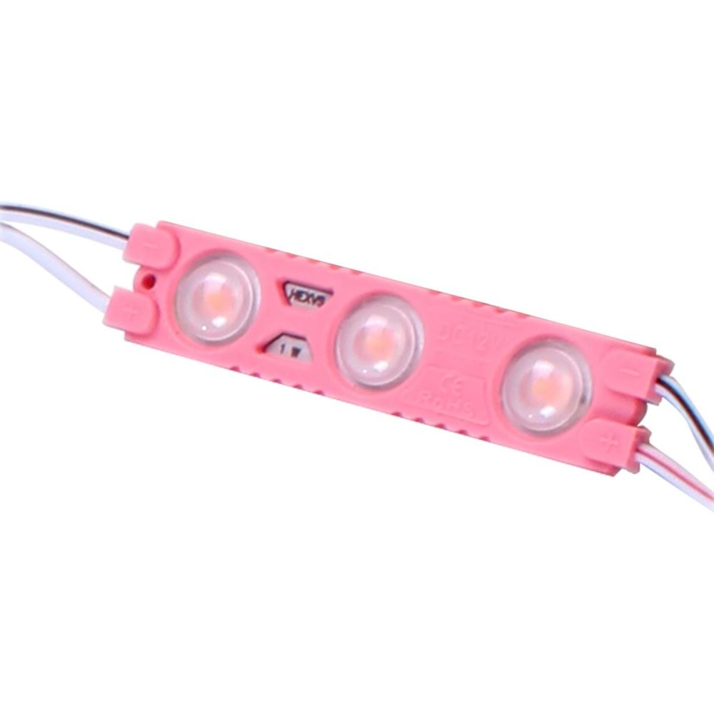 3 Çip 12 Volt Pembe Parmak Led